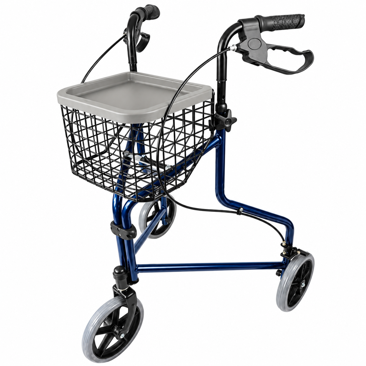 Tri-Wheel Walker Blue Aluminium W/ Basket And Tray