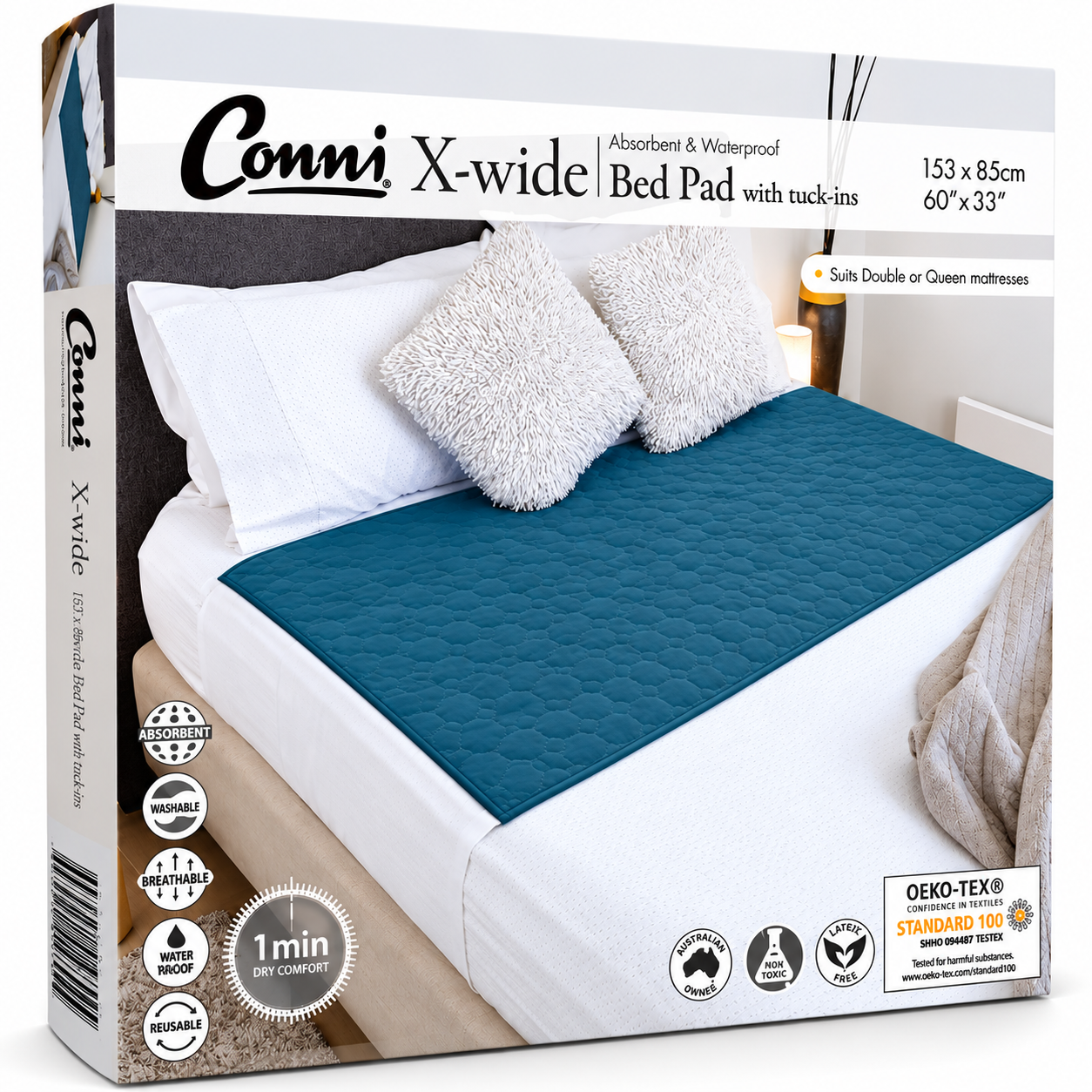 Conni Bed Pad Extra Wide w- Tuck-ins - Teal Blue