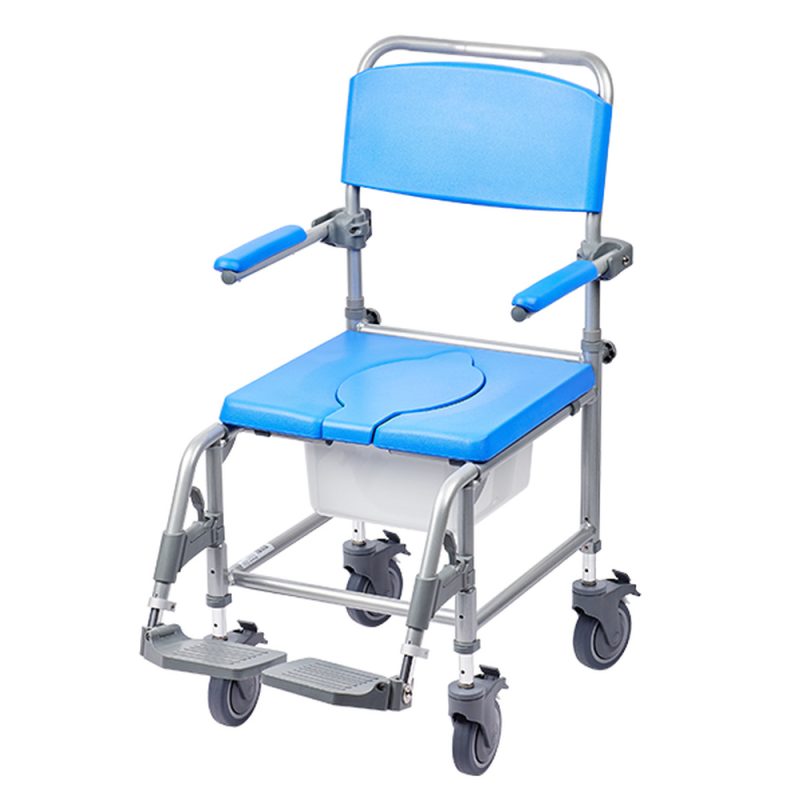 NEW-091563451-Homecraft Atlantic Wave Deluxe Shower Commode, 18 inch Attendant Propelled, Adjustable Height, Blue