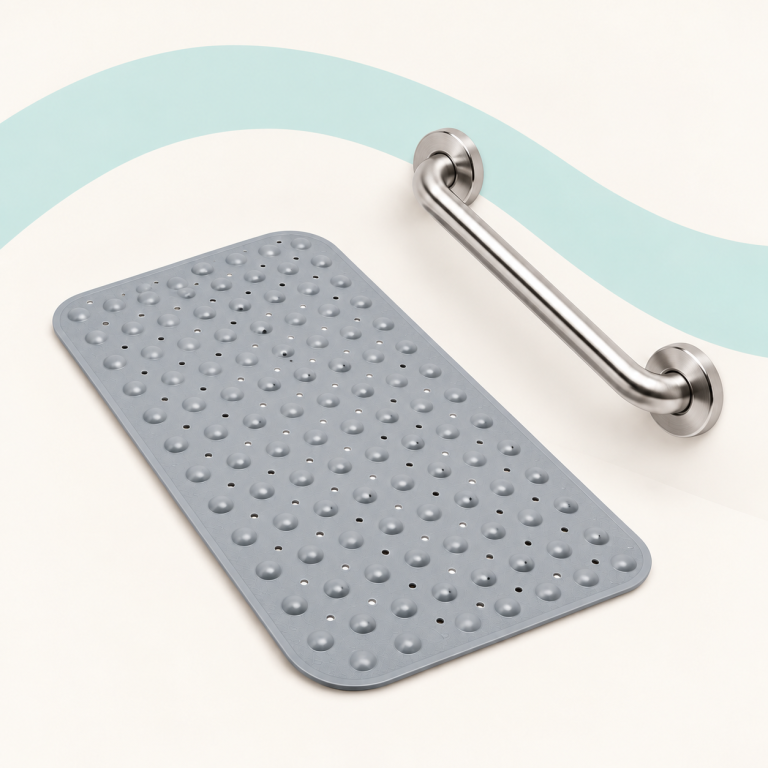 Bathroom mat and grab rail