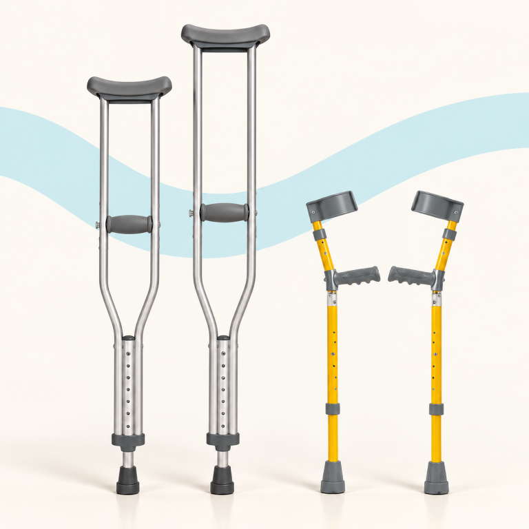 Crutches on cream and teal background