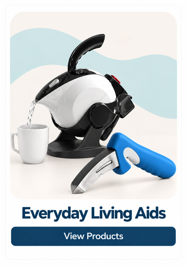 Everyday Living Aids on cream and teal background