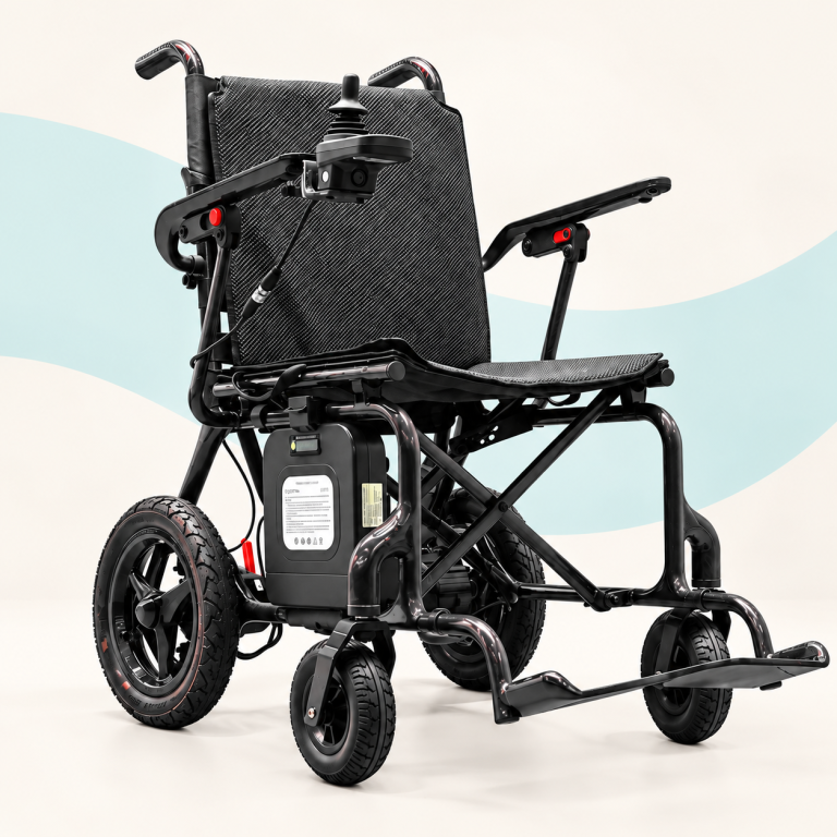 Powered Wheelchairs on cream and teal background