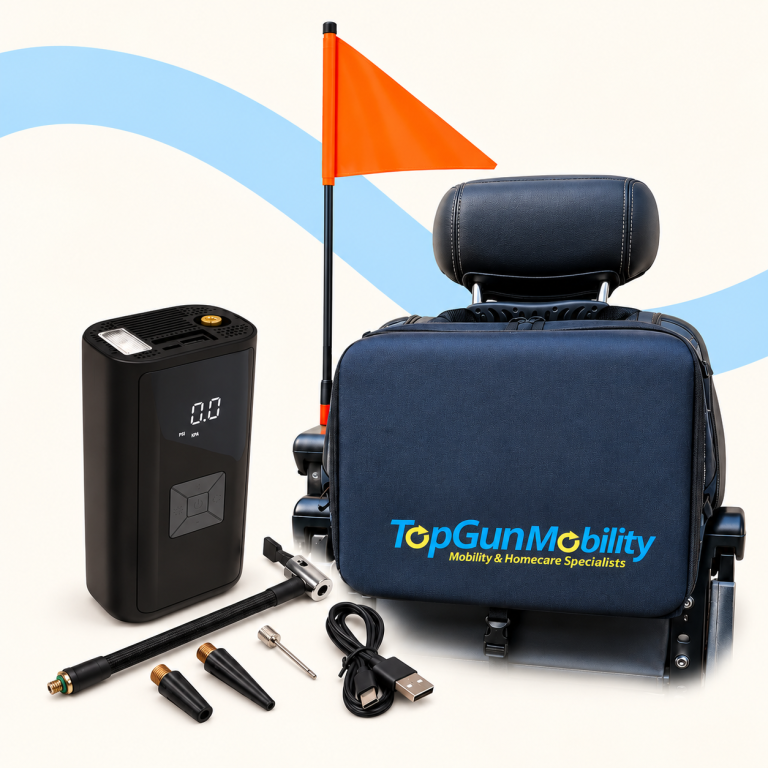Scooter flag, portable pump and accessories