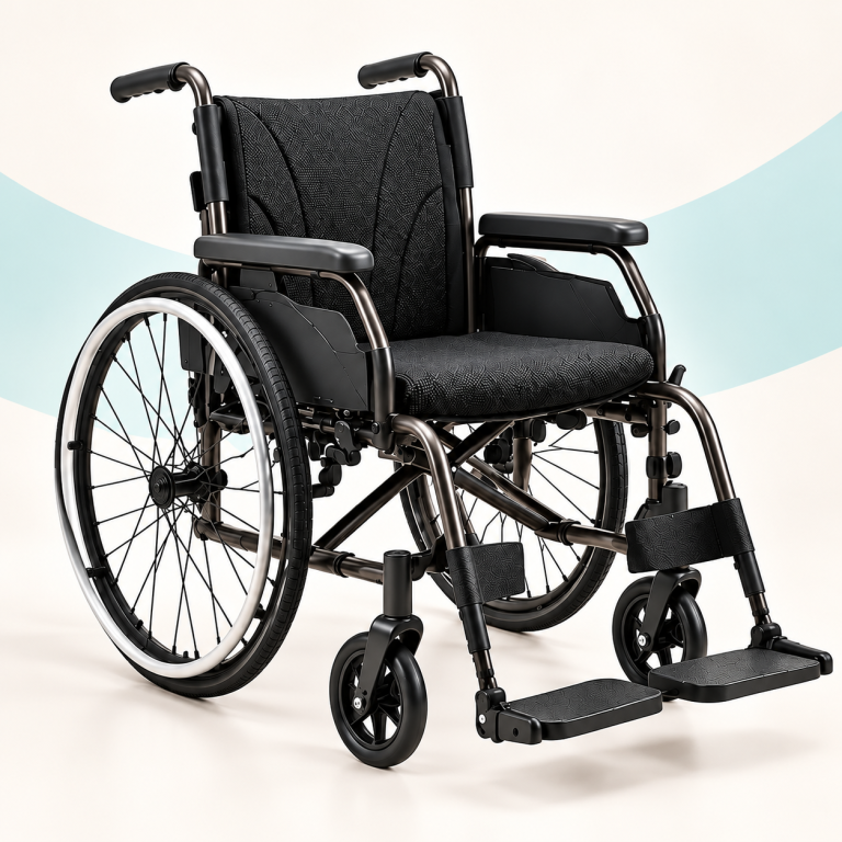 Self Propelled Wheelchairs on cream and teal background