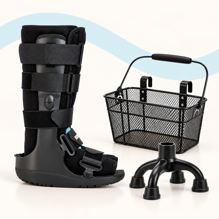 Walking Aid Accessories on cream and teal background