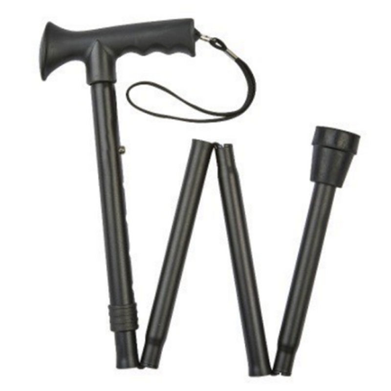 Black T-handle folding cane